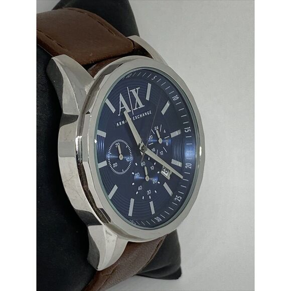 Armani Exchange AR-2501 Men's Brown Leather Analog Blue Dial Quartz Watch JK230 - Picture 5 of 12